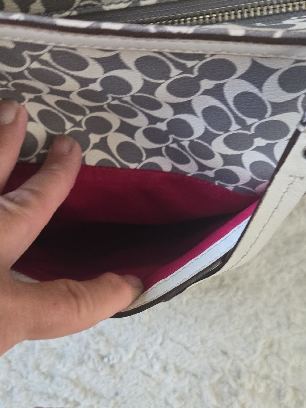 Coach Gray Signature Tote with Pink Stripe and White Trim - Picture 7 of 9